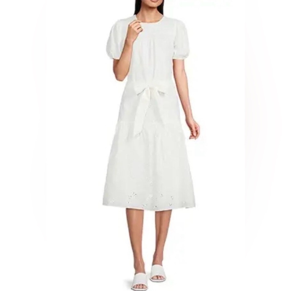 Thaliana Eyelet Midi Tie Waist Dress